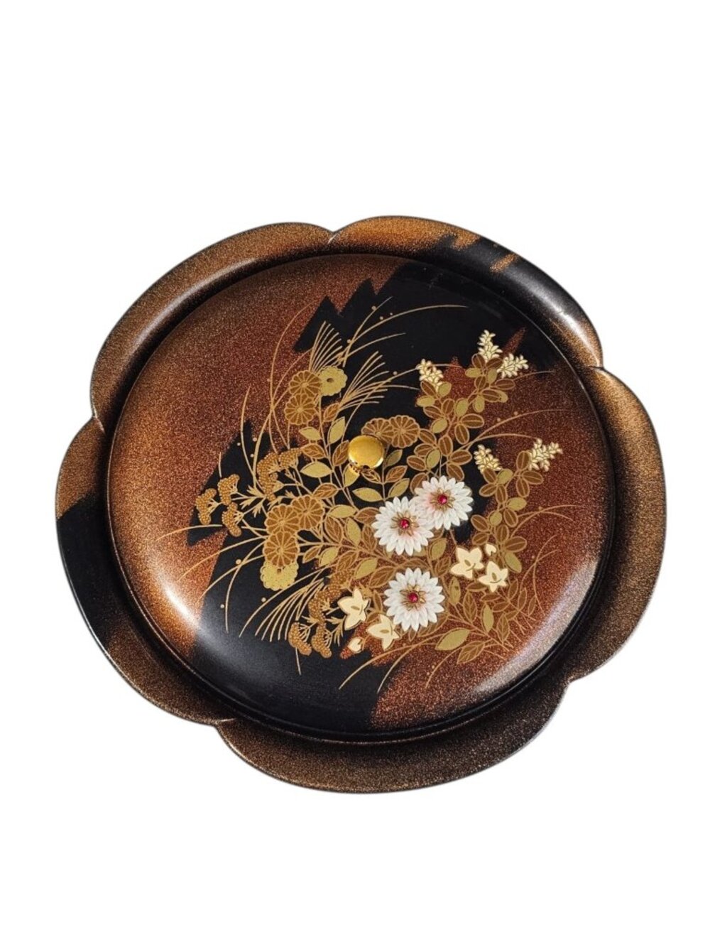 Vtg OMC Otagiri Japan Lacquerware Lidded Snack Tray Divided Relish Dish Floral